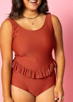 Kortni Jeane Amber Brown | Skirted One-Piece AmberBrown Discount