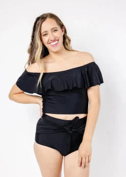 Kortni Jeane | Ruffled Around Top Black Clearance