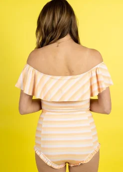Kortni Jeane Peachy Stripe | Ruffled Around Top PeachyStripe Outlet