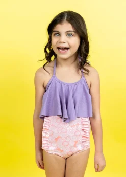 Kortni Jeane Pink Daisies | Mini Down in Front Ruffle Bottoms PinkDaisies Best