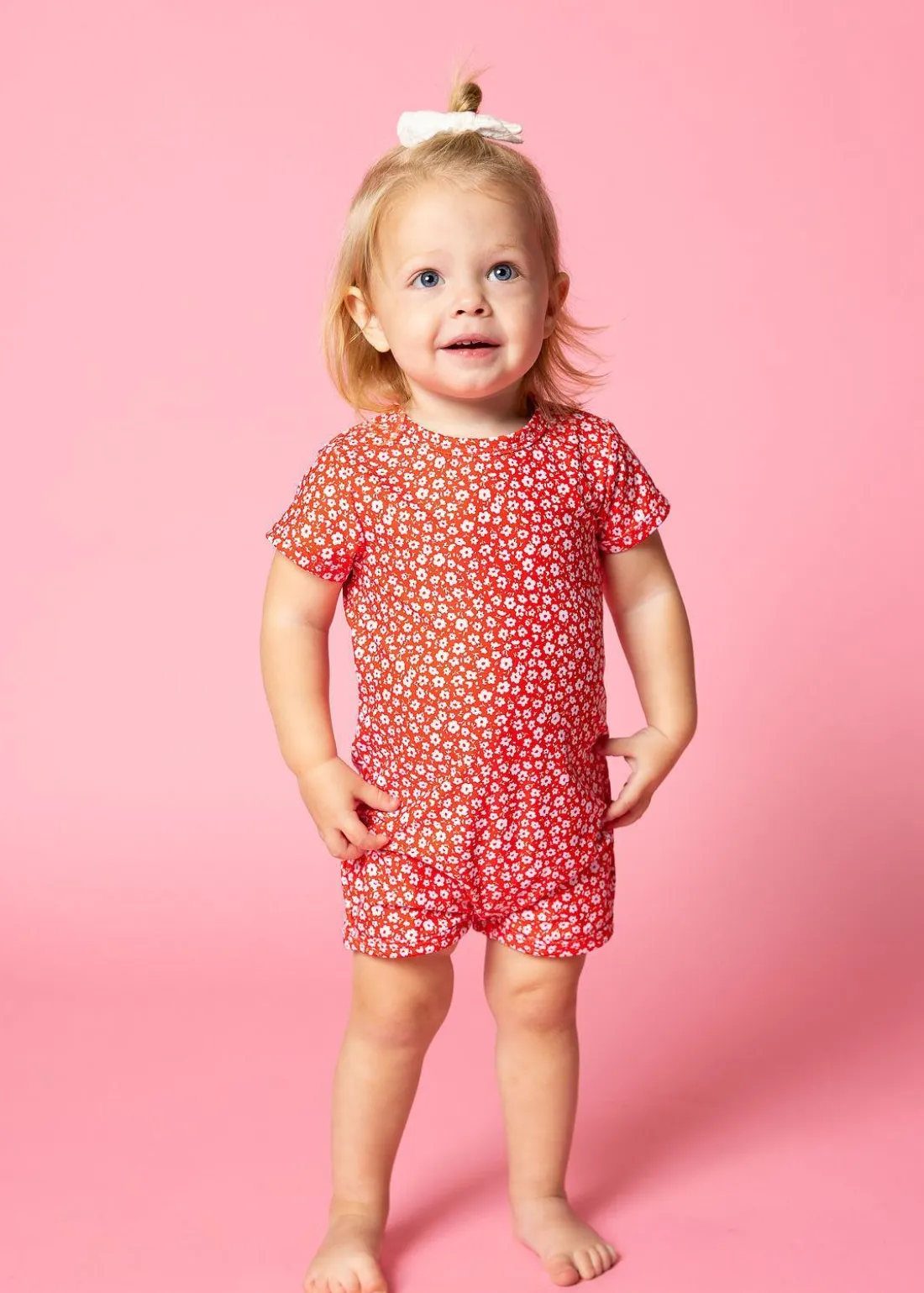 Kortni Jeane Red Ditsy Floral | Baby Shorties Rashguard (Unisex) RedDitsyFloral Hot