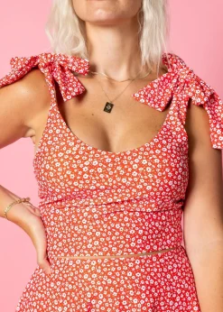 Kortni Jeane Red Ditsy Floral | Knot Top RedDitsyFloral Outlet