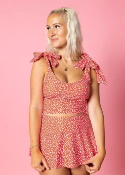 Kortni Jeane Red Ditsy Floral | Knot Top RedDitsyFloral Outlet