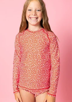 Kortni Jeane Red Ditsy Floral | Youth Rashguard Top (Unisex) RedDitsyFloral Online