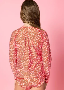 Kortni Jeane Red Ditsy Floral | Youth Rashguard Top (Unisex) RedDitsyFloral Online