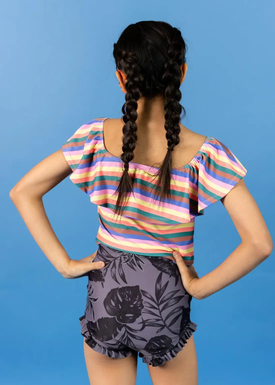 Kortni Jeane Retro Stripe | Youth Ruffled Around Top RetroStripe Fashion