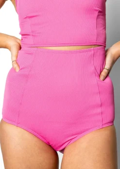 Kortni Jeane Ribbed Azalea Pink | Extended High-Waisted Bottoms RibbedAzaleaPink Hot