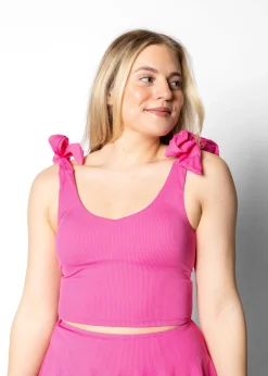 Kortni Jeane Ribbed Azalea Pink | Knot Top RibbedAzaleaPink Online