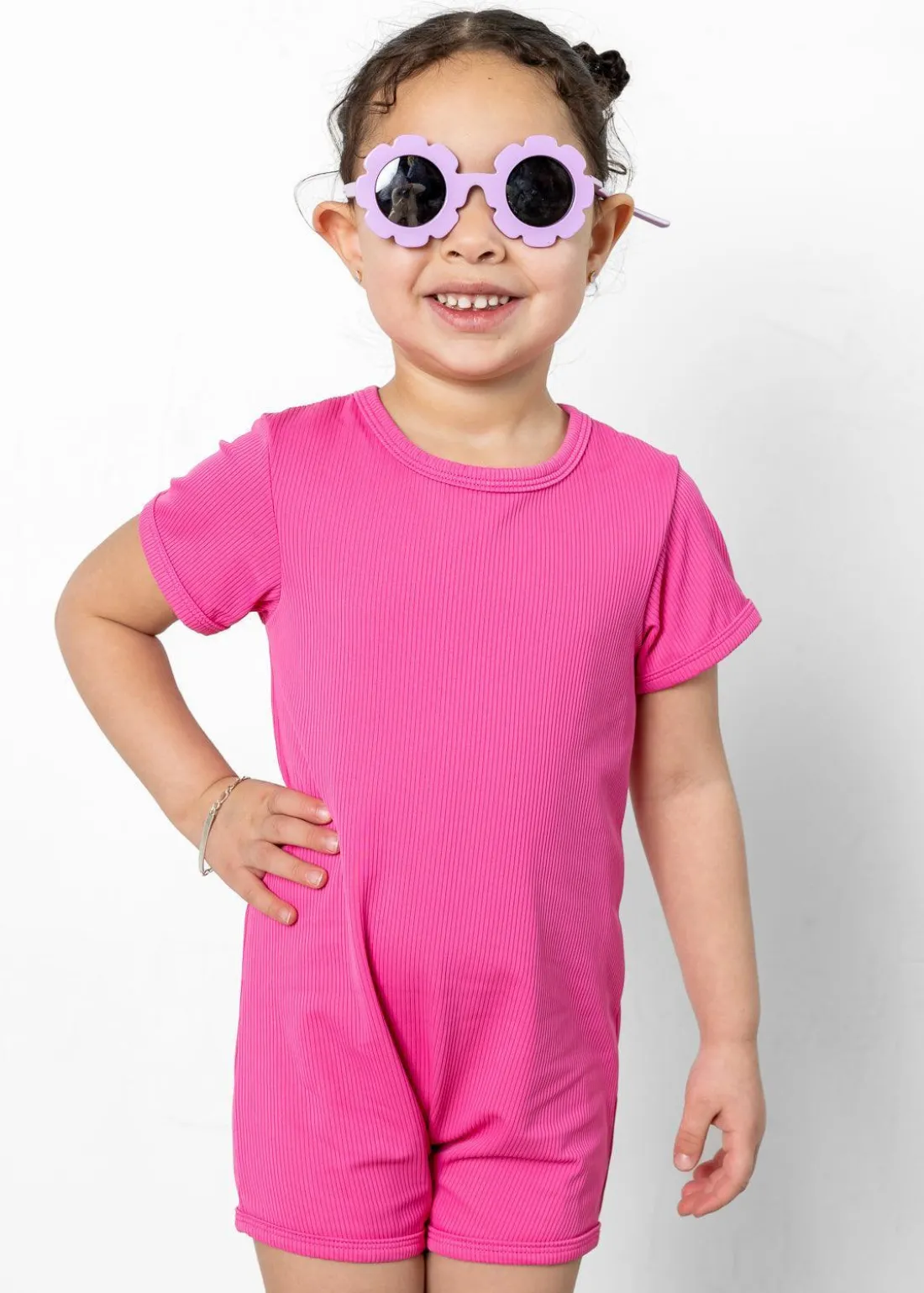 Kortni Jeane Ribbed Azalea Pink | Mini Shorties Rashguard (Unisex) RibbedAzaleaPink Sale