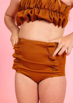 Kortni Jeane Ribbed Caramel | Mini Down in Front Ruffle Bottoms RibbedCaramel New