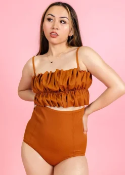Kortni Jeane Ribbed Caramel | Oversized Ruffle Top RibbedCaramel New