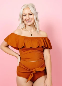 Kortni Jeane Ribbed Caramel | Tie-Up-Front Bottoms RibbedCaramel Fashion