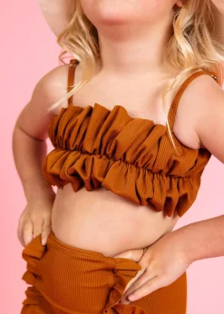 Kortni Jeane Ribbed Caramel | Youth Oversized Ruffle Top RibbedCaramel Outlet