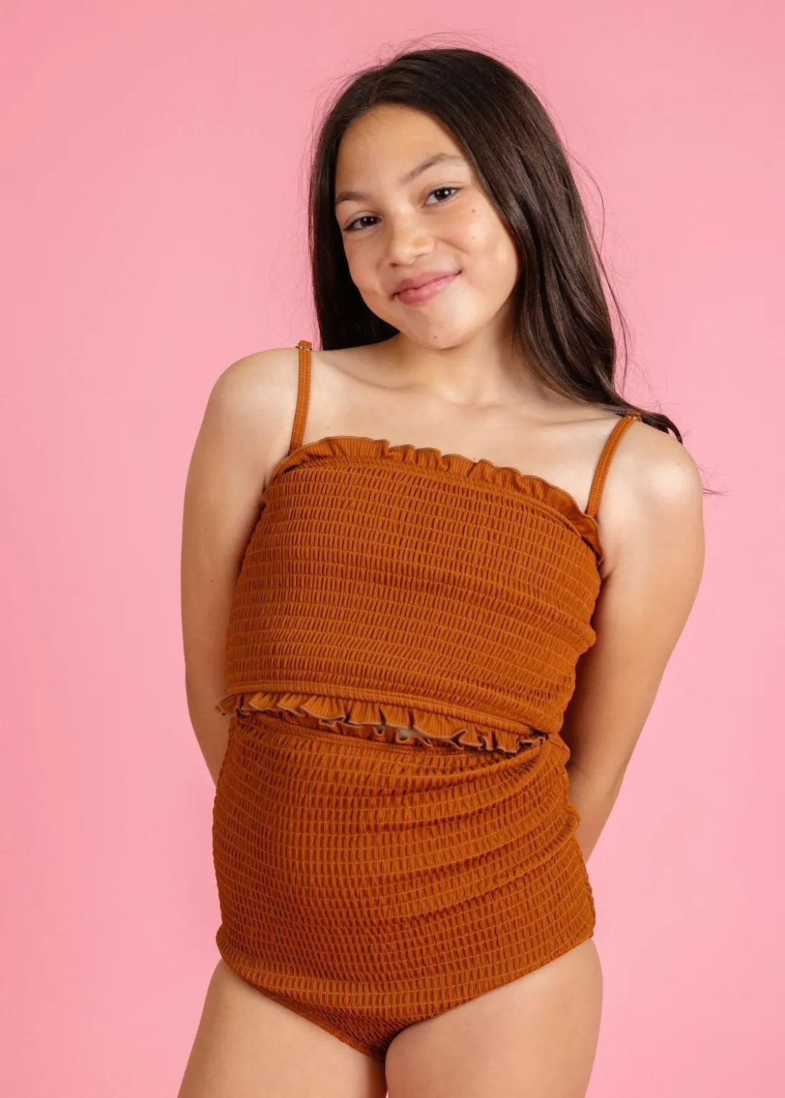 Kortni Jeane Ribbed Caramel | Youth Smocked Bottoms RibbedCaramel Best