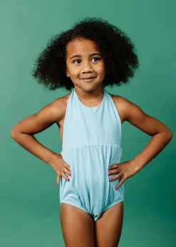 Kortni Jeane Ribbed Dusty Light Blue | Mini Romper One-Piece RibbedDustyLightBlue New