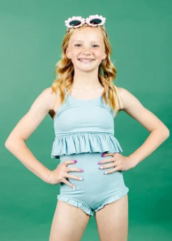 Kortni Jeane Ribbed Dusty Light Blue | Youth All Ruffled Up Bottoms RibbedDustyLightBlue Sale