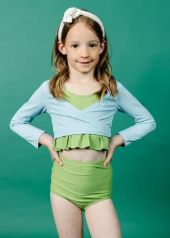 Kortni Jeane Ribbed Dusty Light Blue | Mini Wrap Top Rashguard RibbedDustyLightBlue Best