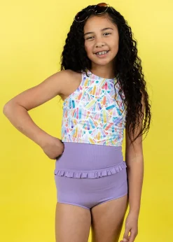 Kortni Jeane Ribbed Dusty Purple | Youth Mid-Ruffle Bottoms RibbedDustyPurple Online