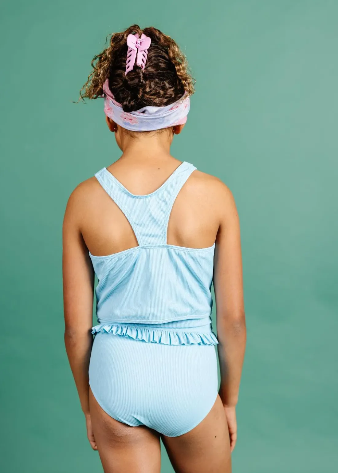 Kortni Jeane Ribbed Fresh Blue | Youth Mid-Ruffle Bottoms RibbedFreshBlue New