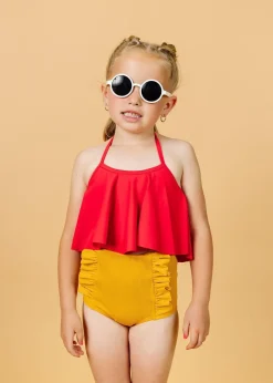 Kortni Jeane Ribbed Golden | Mini Down in Front Ruffle Bottoms RibbedGolden Discount