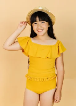 Kortni Jeane Ribbed Golden | Youth Mid-Ruffle Bottoms RibbedGolden Fashion