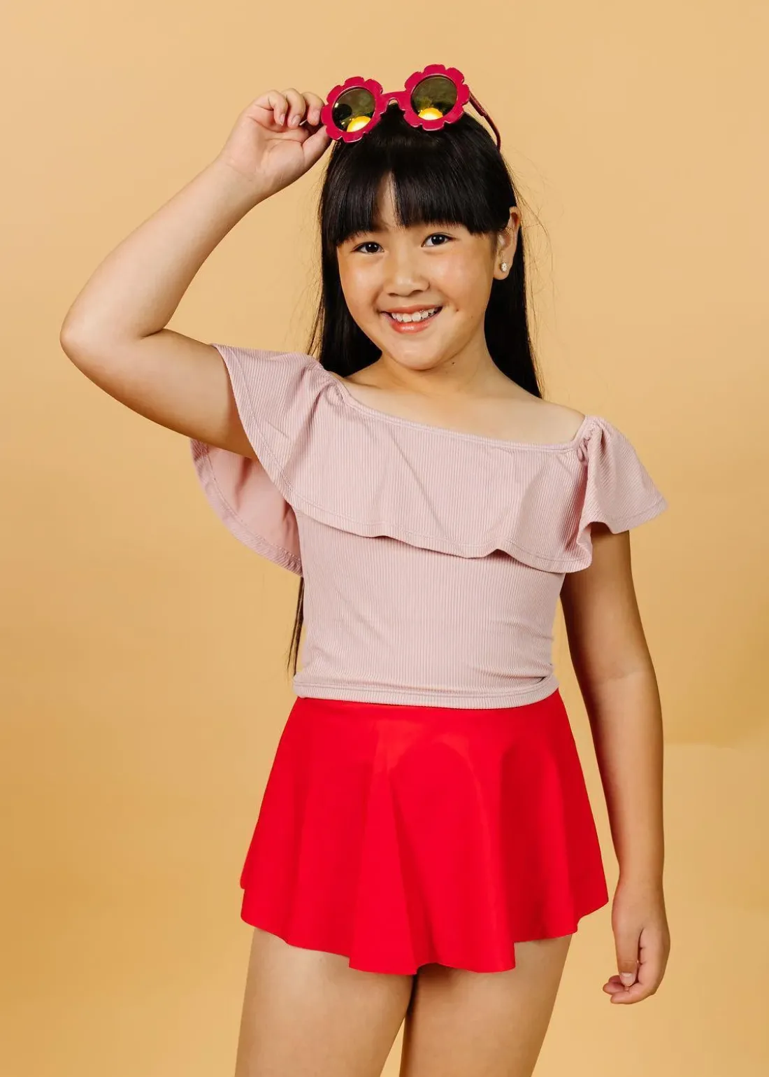 Kortni Jeane Ribbed Light Mauve | Youth Ruffled Around Top RibbedLightMauve Online