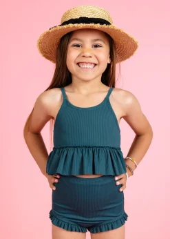 Kortni Jeane Ribbed Midnight Teal | Mini Peplum Top RibbedMidnightTeal Best