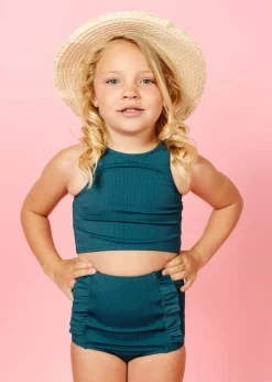 Kortni Jeane Ribbed Midnight Teal | Mini Down in Front Ruffle Bottoms RibbedMidnightTeal Discount