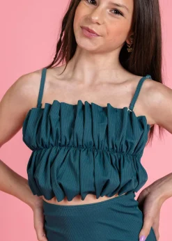 Kortni Jeane Ribbed Midnight Teal | Youth Oversized Ruffle Top RibbedMidnightTeal Fashion