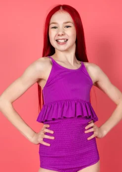 Kortni Jeane Ribbed Purple | Youth Smocked Bottoms RibbedPurple Sale