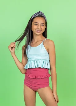 Kortni Jeane Ribbed Roseate | Youth Mid-Ruffle Bottoms RibbedRoseate Clearance