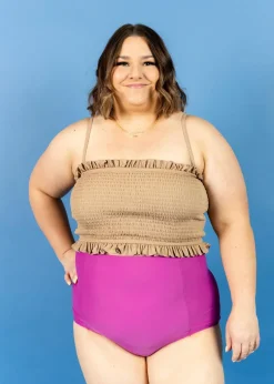 Kortni Jeane Ribbed Sand Brown | Bandeau Top RibbedSandBrown Hot