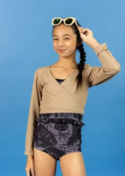 Kortni Jeane Ribbed Sand Brown | Youth Wrap Top Rashguard RibbedSandBrown Fashion