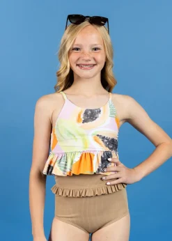 Kortni Jeane Ribbed Sand Brown | Youth Mid-Ruffle Bottoms RibbedSandBrown Discount