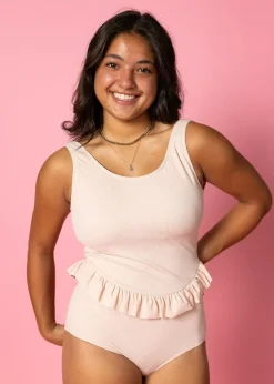 Kortni Jeane Ribbed Whipped Peach | Skirted One-Piece RibbedWhippedPeach Hot
