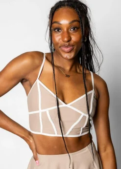 Kortni Jeane | Lined Up Top Taupe Discount