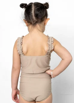 Kortni Jeane | Mini Down in Front Ruffle Bottoms Taupe Outlet