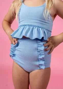Kortni Jeane Waffled Barely Blue | Mini Down in Front Ruffle Bottoms WaffledBarelyBlue Fashion
