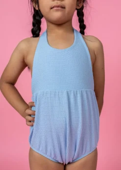 Kortni Jeane Waffled Barely Blue | Mini Romper One-Piece WaffledBarelyBlue Clearance