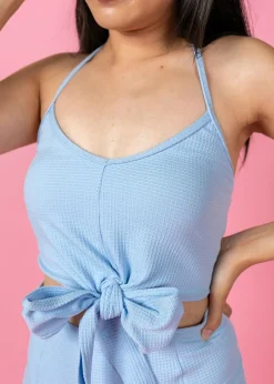 Kortni Jeane Waffled Barely Blue | Tied-Up Top WaffledBarelyBlue Online