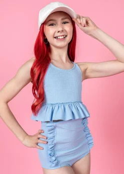 Kortni Jeane Waffled Barely Blue | Youth Down in Front Ruffle Bottoms WaffledBarelyBlue Clearance
