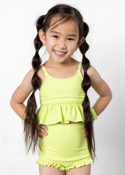 Kortni Jeane Waffled Glow Green | Mini Peplum Top WaffledGlowGreen Online
