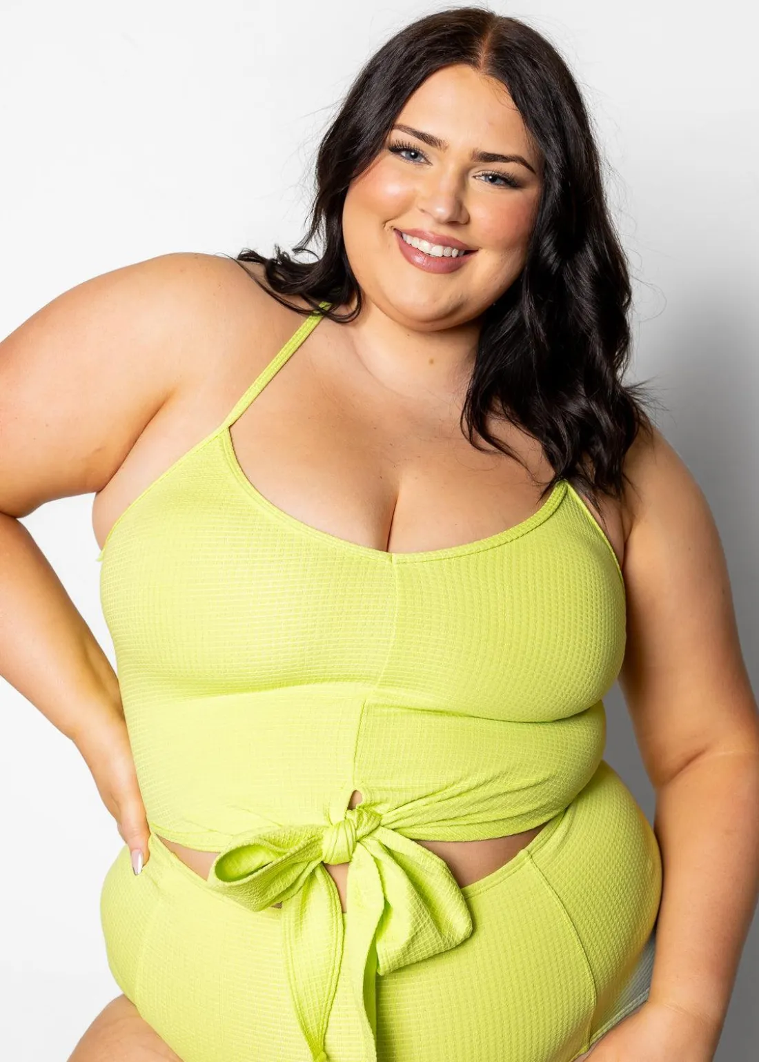 Kortni Jeane Waffled Glow Green | Tied-Up Top WaffledGlowGreen Fashion