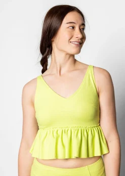 Kortni Jeane Waffled Glow Green | V-Neck Top WaffledGlowGreen Clearance