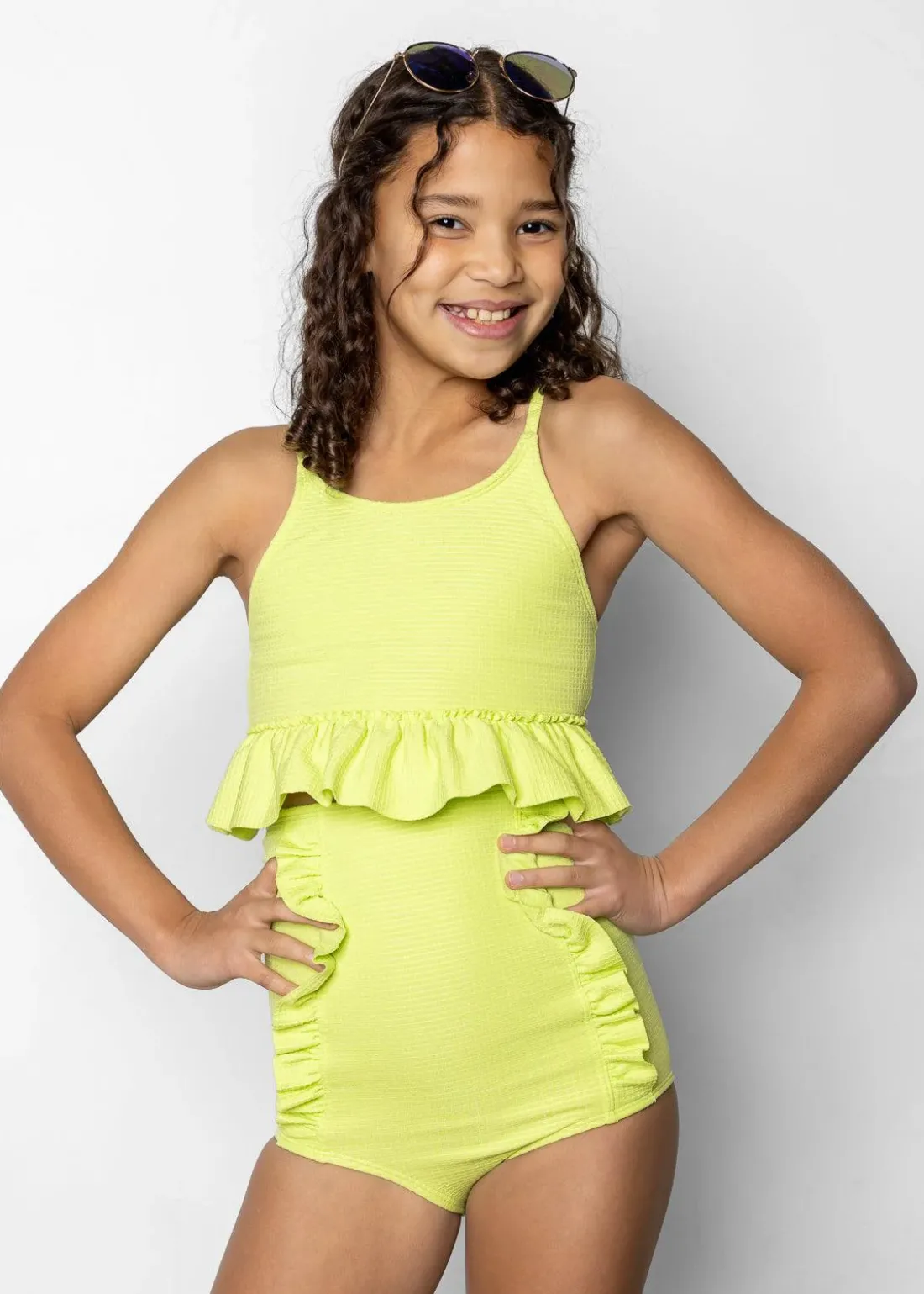 Kortni Jeane Waffled Glow Green | Youth Down in Front Ruffle Bottoms WaffledGlowGreen Sale