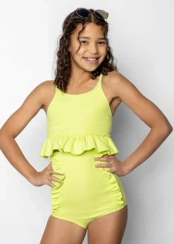 Kortni Jeane Waffled Glow Green | Youth Peplum Top WaffledGlowGreen Sale